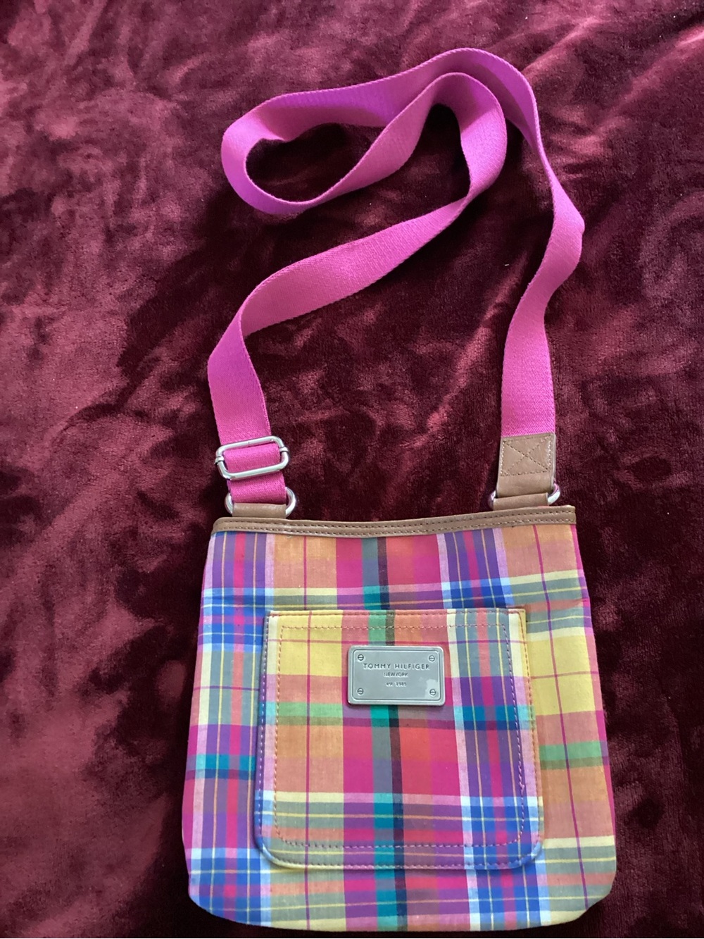 Tommy Hilfiger Pink Plaid Crossbody Bag